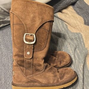 UGG Chestnut Suede Boots with Silver Buckle
